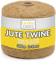 Creative Deco 300m Juteschnur Natur Braun | 2-3 mm Dicke 3-Lagig | Jutekordel Jutegarn Hanfschnur Juteband Paketband Stark | Jute Schnur Kordel