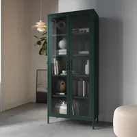 Vitrinenschrank Wohnzimmerschrank mit 4 Fachböden Vitrine Glitzernd Metall Flaschengrün