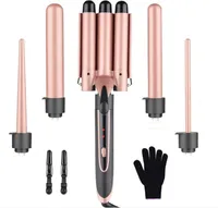 Lockenstäbe, 5 in 1 Lockenstab Set, austauschbare 4 Lockenstäbe, für alle Haartypen geeignet, wird mit Handschuhen und 2 Haarnadeln geliefert