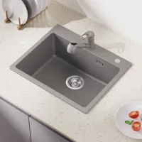 Auralum Granitspüle Küche mit 1 Becken - 55 x 45 x 20 cm Spülbecken mit Siphon Waschbecken Küche - Einbauspüle Arbeitsplatte Küchenspüle - Grau
