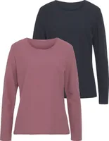 LASCANA Langarmshirt 2 er-Pack beere, navy Größe 36/38