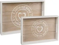 Weißes Holz-Tablett 'I love my home' 2er-Set