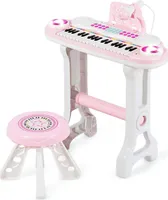 GOPLUS 37 Tasten Klaviertastatur, Elektronisches Kinder Keyboard mit Licht, Spielzeugklavier mit Aufnahme- und Abspiel-Funktion, Klavier für Kinder ab 18 Monate, inkl. Hocker&Mikrofon (Rosa)