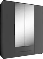 Kleiderschrank - Graphit matt Nachbildung - 160 x 208 cm - mit Spiegel