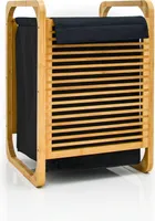 50L Wäschekorb Bambus mit Deckel und Wäschesack - 40x36x57 Holz Wäschesammler