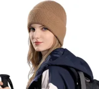 Wintermütze Uni Strickmütze Dick Dehnbar Stapelmütze Einfarbig Ohrenschutz Warme Alltagsmütze Outdoor Skifahren Skating Kopfbedeckung Khaki