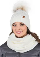Vivisence damen bommelmütze und schal set warm kopfbedeckung und halsbedeckung an winter und herbst warm dick, wintermütze mit bommel, winterset für frauen, hergestellt in der eu, ecru, einheitsgröße