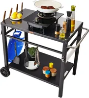 VEVOR Servierwagen Küchenwagen 100 x 64 x 83,5 cm Outdoor-Grill-Esswagen mit Doppelter Ablage, Beweglicher Grilltisch für die Zubereitung von Speisen, Multifunktionale Tischplatte aus Eisen Schwarz