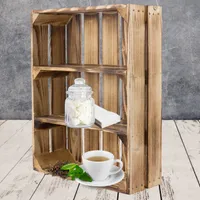3er Set geflammte/gebrannte Kiste flach mit 3 Fächern 50cm x 40cm x 16cm,Gewürzregal Weinkiste Regal Obstkiste Holzregal Kiste