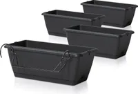 Balkon Blumenkasten mit Halterung und Bewässerungssystem - 4 Stück in 40 cm - Kunststoff Geländer Pflanztopf in anthrazit - Blumentopf Pflanzkasten zum Einhängen mit Wasserablauf