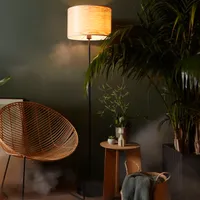 Brilliant "Romm" Standleuchte Stehlampe 1-flammig holz hell / schwarz, 1xE27, Mit Fußschalter