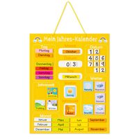 Navaris Kalender Tafel für Kinder - Lerntafel Jahreszeiten Uhr - Magnet Spiel Lernuhr - Kinderkalender Jahreskalender - magnetisch - gelb - deutsch