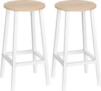 HOMCOM 2er-Set hoher Küchenhocker, Höhe 65 cm, Barhocker, Barstuhl mit Stahlbeinen und Fußstütze, für Wohnzimmer, Esszimmer, Bar, Belastung 75 kg, Naturholz und Weiß