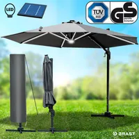BRAST Alu Sonnenschirm Ampelschirm   Ø300cm Grau + LEDs   Windsicherung & Schützhülle   UV-Schutz 50+   wasserabweisend   drehbar & höhenverstellbar