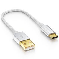 deleyCON 15cm USB-C Kabel - Ladekabel Datenkabel - Nylon + Metallstecker - USB C auf USB A - Kompatibel mit Apple Samsung Google Huawei Xiaomi Tablet Laptop PC - Silber