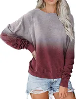 Mikiny Dámske voľné O-Neck kontrastné farby ženy dlhý rukáv sveter blúzka topy, červená, XL