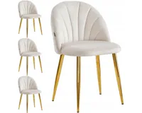 VIKING 4er Set Esszimmerstühle mit Metallbeinen Royal, Beige Polsterung + goldene Beine