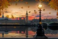 Muralo fototapeta architektúra 450 (Š) x 300 (V) cm cm netkaná tapeta fototapeta rieka most obloha jeseň Londýn Big Ben obývacia izba spálňa moderné fototapety abstrakcia nástenná dekorácia
