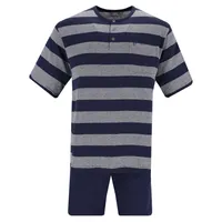 Hajo Klima Light Schlafanzug Bügelfreies Material mit mercerisierter Baumwolle, Kurze Hose und T-Shirt mit kurzer Knopfleiste, Bequeme Passform