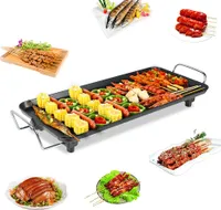 Elektrischer Tischgrill Grillplatte aus Edelstahl Antihaftbeschichtung Thermostat 68×28cm 1355W Schwarz