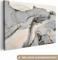 MuchoWow® - Leinwandbilder - Marmor - Gold - Grau, Wandbild, Wanddeko Bilder Wohnzimmer, 120x80 cm