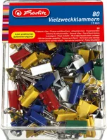 Herlitz Foldbackklammer 19mm Metall 60Bl farbig sortiert 80er Box