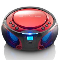 Lenco SCD-550RD - Tragbares FM-Radio mit CD/MP3-Player - Bluetooth - USB-Anschluß - Lichteffekte - Kopfhörerausgang - Rot