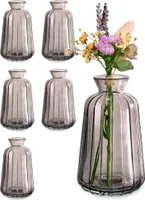 Kleine Glasvasen für Tischdeko - 6er Set - Vintage Charme - Runde Minivasen - Spülmaschinenfest - Perfekt für Hochzeit Tischdeko - Grau