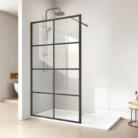 EMKE Walk In Shower 100x200cm Walk In Shower Screen Szklana kabina prysznicowa z nanopowłoką 8 mm ESG Przezroczyste szkło bezpieczne Czarna kratka
