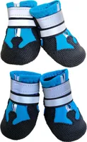 Hundestiefel, Hundeschutzstiefel 4 Stück Atmungsaktive Hundeschuhe Rutschfeste Hausschuhe (S, Seeblau)