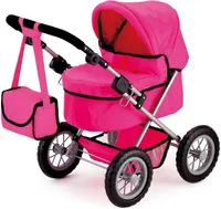 Bayer Design 13029AA Puppenwagen Trendy mit Tasche, verstellbarer Griff, große Räder, pink