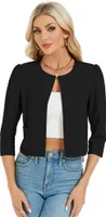 Acekool Damen-Bolero 3/4-Ärmel Vorne Offen Bolerojacke Festlich Kurz Top Leichte Strickjacke Schwarz XL