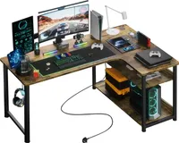 GTPLAYER Rohový stôl Herný stôl s poličkou, nabíjacím portom USB a zásuvkou (1 stôl), 120 cm počítačový stôl v tvare L, PC stôl do kancelárie