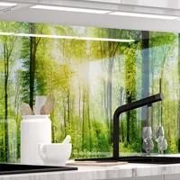 Küchenrückwand selbstklebend Glasoptik - WALD - 1.8mm, versteift, alle Untergründe, Hart PET Material, PREMIUM 60 x 400cm