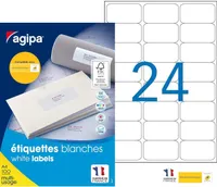 agipa Universal-Etiketten 63,5 x 33,9 mm weiß 2.400 Etiketten