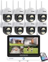 ZOSI 2K Überwachungskamera Set Aussen WLAN mit 12.5 " Monitor, 8X 3MP Pan Tilt Überwachungskamera Outdoor mit Spotlight, 8CH 2TB NVR, 2 Wege Audio