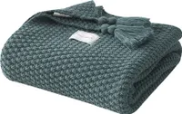 Quasten Gestrickte Decke Weiche Warme Strickdecke Kuscheldecke, 110x150cm, Blau