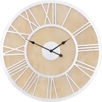 WOMO-DESIGN XXL Große Wanduhr Woodheim rund Ø 85cm, Weiß-Natur, aus Holz-Metall, Vintage-Stil, Römische Ziffern, Lautlos, Geräuschlosem Uhrwerk