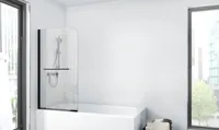 MARWell Badewannenfaltwand, 1-flg. 75 x 140 cm - Duschwand für Badewanne in matt schwarz - Badewannenaufsatz mit klarglas - Duschabtrennung mit Handtuchhalter
