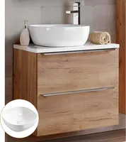 Waschtisch-Unterschrank 60cm mit Keramikbecken TOSKANA-56  in Wotaneiche in Weiß Hochglanz, B/H/T ca. 61/74,5/46 cm