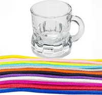 24x Schnapsgläser zum Umhängen aus Glas, Henkelstamper 30770 bunte Bänder