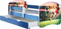 ACMA Jugendbett Kinderbett Junior-Bett Komplett-Set mit Matratze Lattenrost und Rausfallschutz Blau 37  Fußballer 2 160x80 + Bettkasten