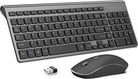 J JOYACCESS kabellose Tastatur und Maus, 2,4 G, ergonomische und schlanke kabellose Computer-Tastatur, Maus für Windows, PC, Laptop, Tablet, Schwarz / Grau
