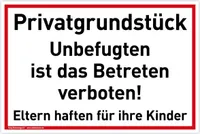 Schild Privatgrundstück | PVC 30 x 20 cm | Unbefugten ist das Betreten verbot...