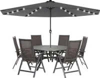 YUENFONG Sonnenschirm Ø 350 cm Marktschirm Gartenschirm Höhenverstellbarer Balkonschirm UV-Schutz Terrassenschirm für Balkon Garten Strand (Dunkelgrau, mit LED)
