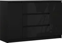 Komoda z szufladami, czarny matowy, czarny błyszczący, 120 x 39 x 78 cm, 2 drzwi, 3 szuflady