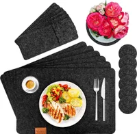 Platzset, Filz Tischset 6er Set mit Glasuntersetzer und Bestecktaschen, Waschbare Tischuntersetzer Platzdeckchen, Abwischbar Untersetzer Filzmatte