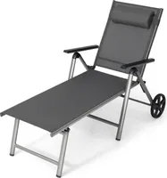 Gartenliege klappbar mit Rollen &7 Stufen verstellbar, Sonnenliege mit bequeme Kopfstütze, Liegestuhl aus Aluminium für Terrasse, Pool, Garten