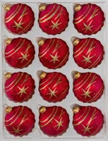 12 tlg. Glas-Weihnachtskugeln Set in Ice Rot Gold Komet