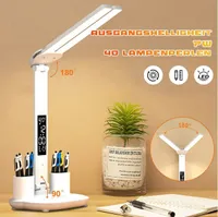 LED Schreibtischlampe Dimmbar Tischlampe Wecker Thermometer Uhr Leselamp mit USB & Stifthalter
